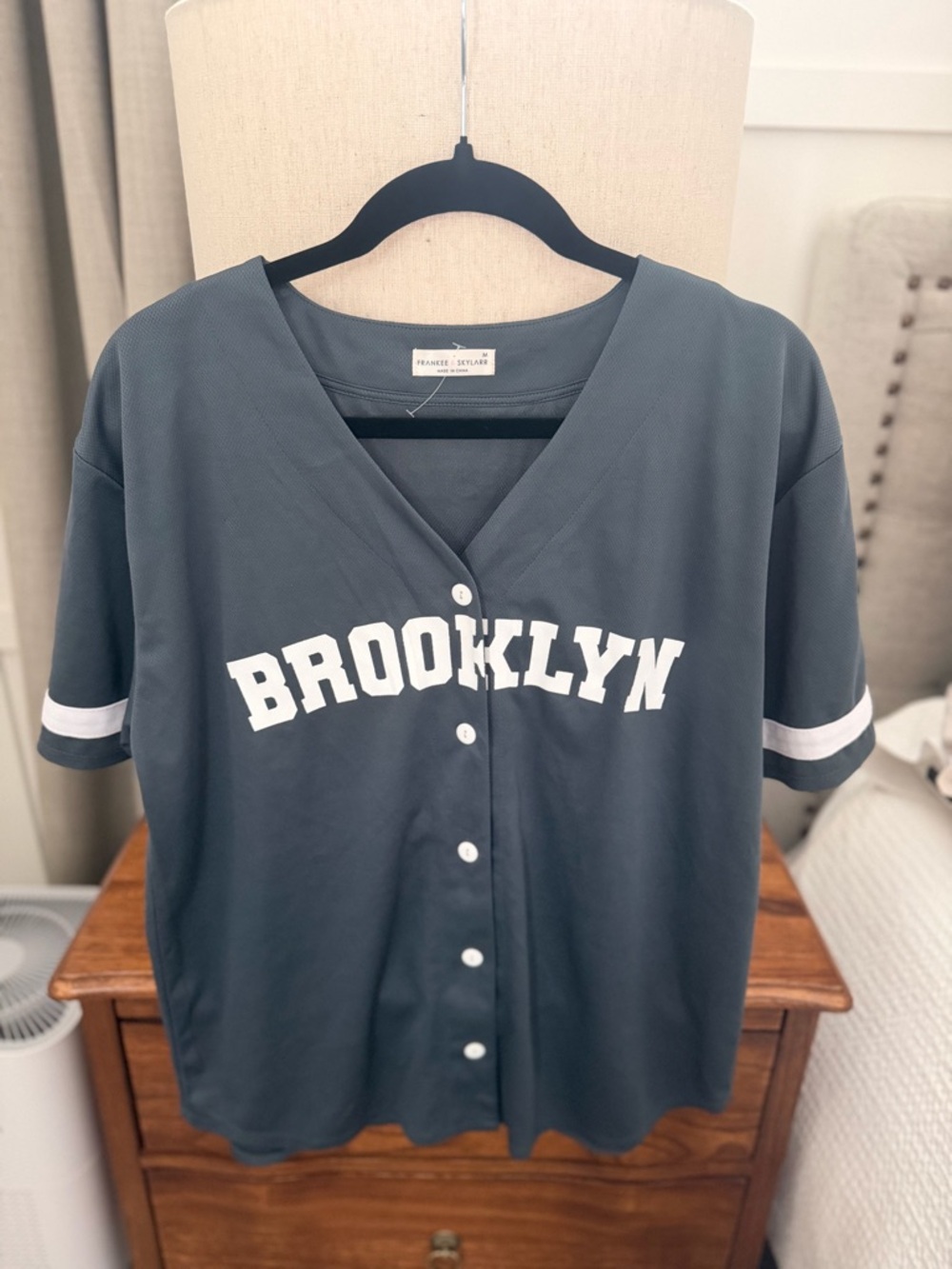 Brooklyn Button-Front Jersey Top - Dark Gray